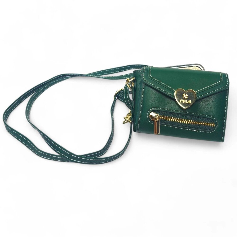 POLA For Samsung Galaxy Z Flip 5 Case Wallet Crossbody Green Leather Card Holder